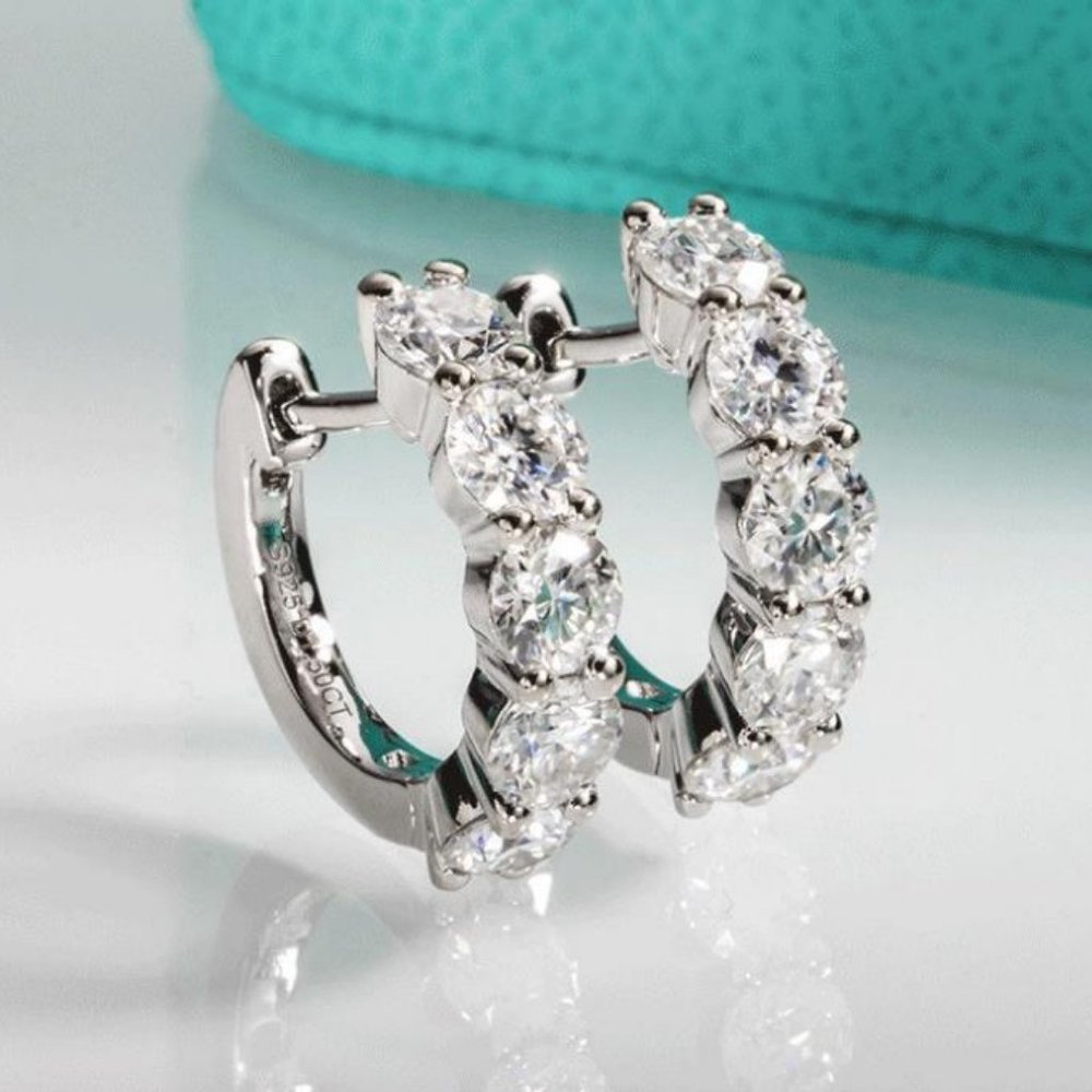 Certified 3ct. t.w. Moissanite Diamond 2cm Huggie Hoop Earrings NEW - Picture 12 of 15